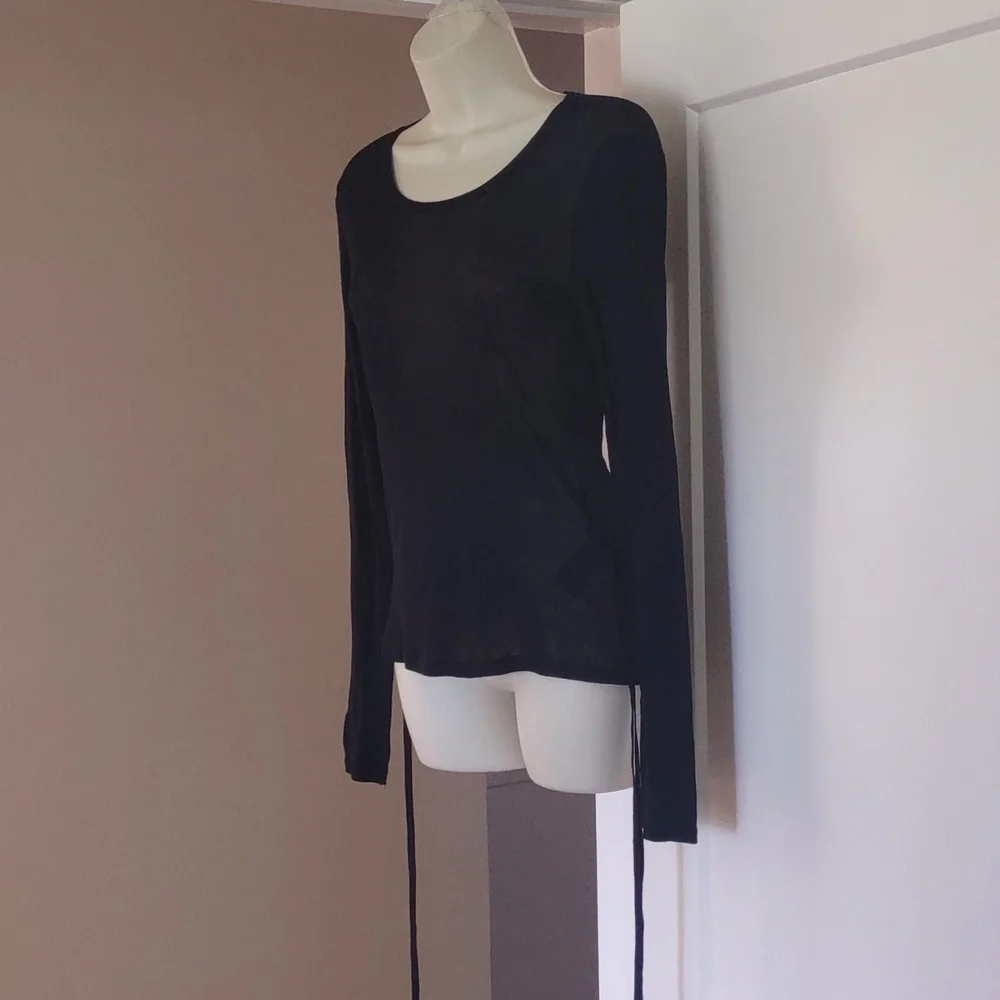 Zara Black Long-Sleeve Scoop Neck Top with Side Ties - Size SMALL - Picture 3 of 8